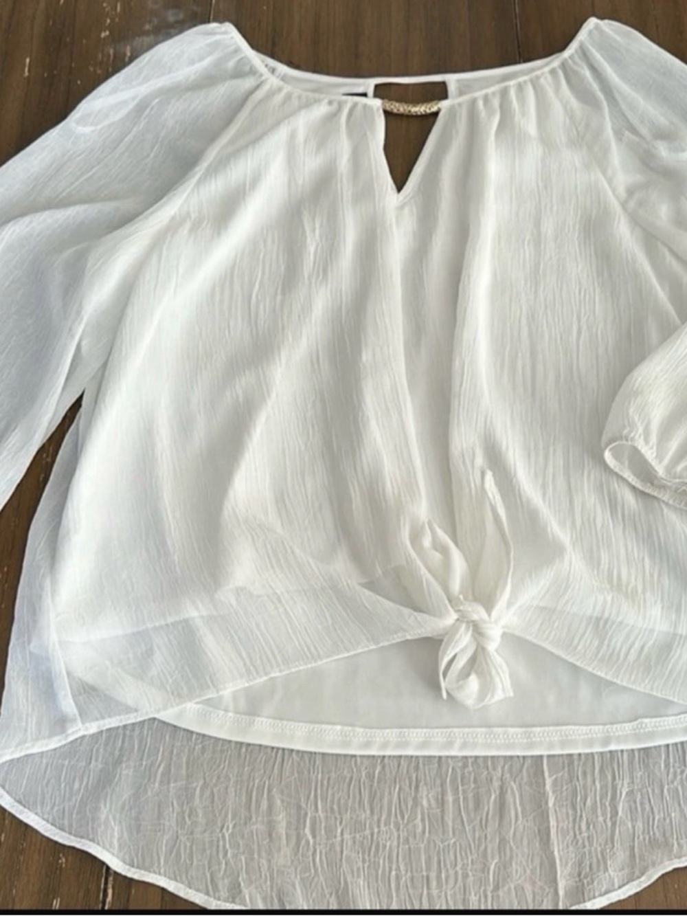 BCX White Sheer Tie Front Blouse XL Flowy Lightweight Boho Top